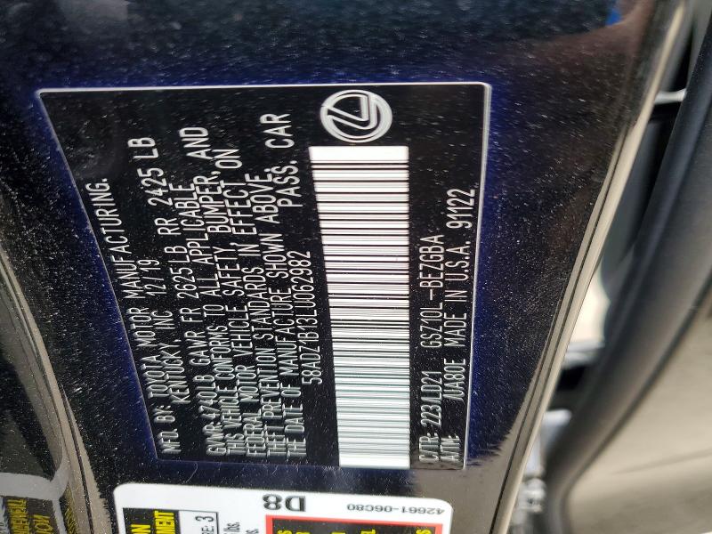 51842356 :رقم المزاد ، 58ADZ1B13LU062982 vin ، 2020 Lexus Es مزاد بيع