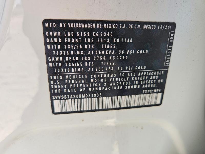 2024 Volkswagen Tiguan მანქანა იყიდება აუქციონზე, vin: 3VV3B7AX0RM031935, აუქციონის ნომერი: 52047146