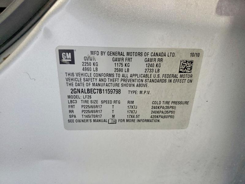 53842476 :رقم المزاد ، 2GNALBEC7B1159798 vin ، 2011 Chevrolet Equinox مزاد بيع