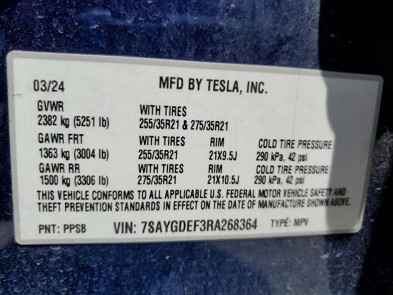 Продажа на аукционе авто 2024 Tesla Model Y, vin: 7SAYGDEF3RA268364, номер лота: 54477556