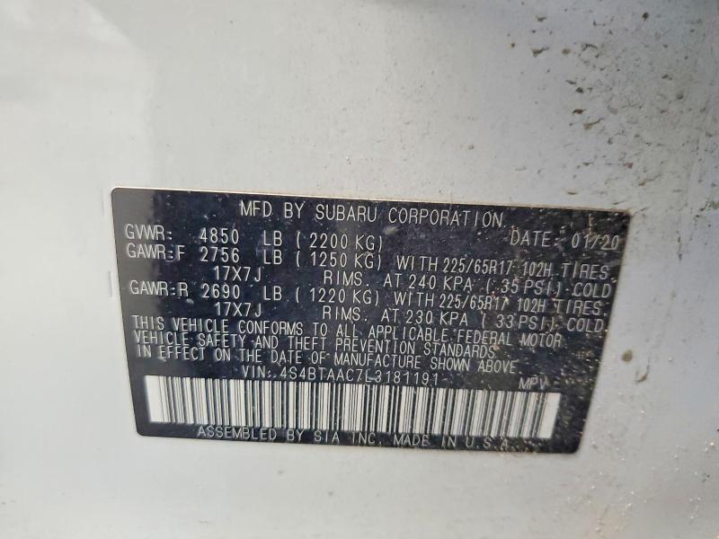 Auction sale of the 2020 Subaru Outback, vin: 4S4BTAAC7L3181191, lot number: 48547936