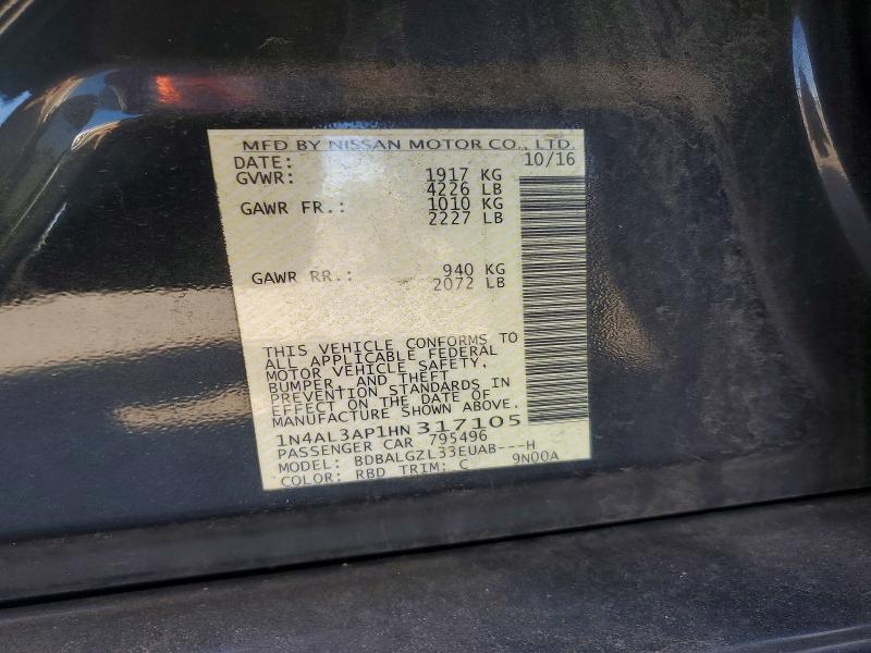 2017 Nissan Altima მანქანა იყიდება აუქციონზე, vin: 1N4AL3AP1HN317105, აუქციონის ნომერი: 53908296