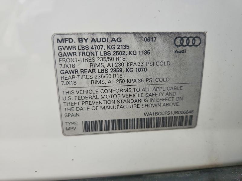 Aukcja sprzedaży 2018 Audi Q3, vin: WA1BCCFS1JR006648, numer aukcji: 55241816