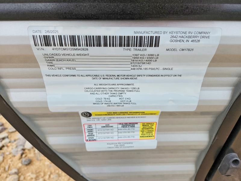 Продажа на аукционе авто 2025 Keystone Coleman, vin: 4YDTCMG12SM942828, номер лота: 54483926