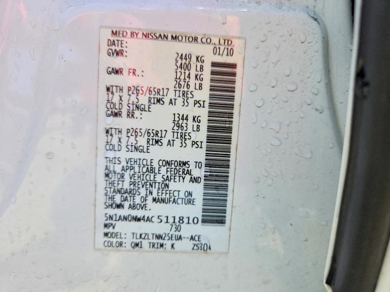 Aukcja sprzedaży 2010 Nissan Xterra, vin: 5N1AN0NW4AC511810, numer aukcji: 55175436