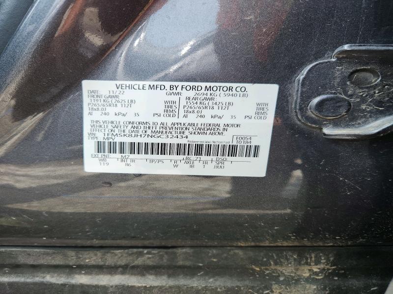 Продажа на аукционе авто 2022 Ford Explorer, vin: 1FMSK8JH7NGC32434, номер лота: 55220346