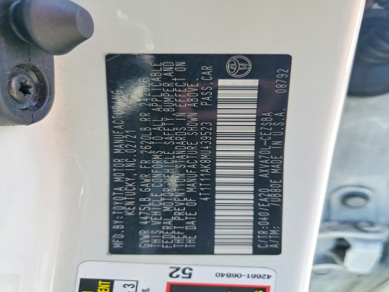 Продажа на аукционе авто 2021 Toyota Camry, vin: 4T1T11AK8MU439523, номер лота: 54168286