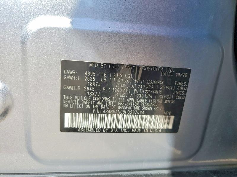 Aukcja sprzedaży 2017 Subaru Outback, vin: 4S4BSANC9H3287064, numer aukcji: 53017246