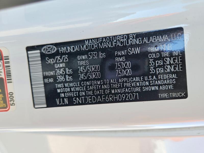 52875956 :رقم المزاد ، 5NTJEDAF6RH092071 vin ، 2024 Hyundai Santa Cruz مزاد بيع