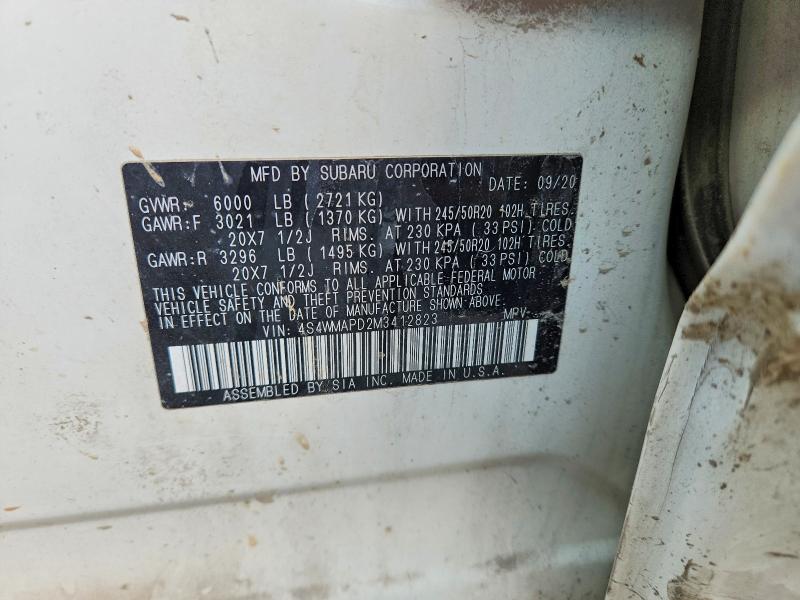 2021 Subaru Ascent მანქანა იყიდება აუქციონზე, vin: 4S4WMAPD2M3412823, აუქციონის ნომერი: 51749806
