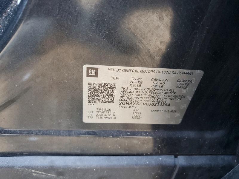 2018 Chevrolet Equinox მანქანა იყიდება აუქციონზე, vin: 2GNAXSEV6J6314364, აუქციონის ნომერი: 53763196