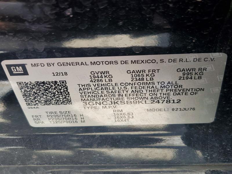 53713526 :رقم المزاد ، 3GNCJKSB9KL247812 vin ، 2019 Chevrolet Trax مزاد بيع