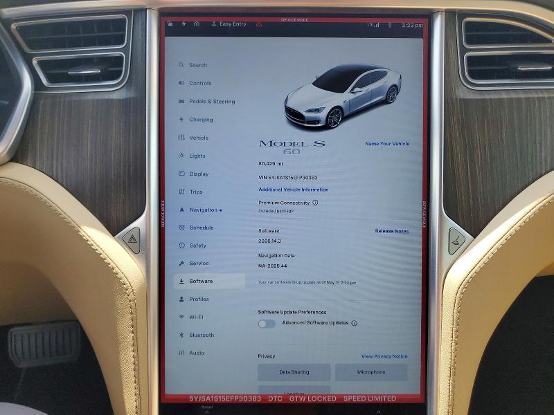 53805706 :رقم المزاد ، 5YJSA1S15EFP30383 vin ، 2014 Tesla Model S مزاد بيع