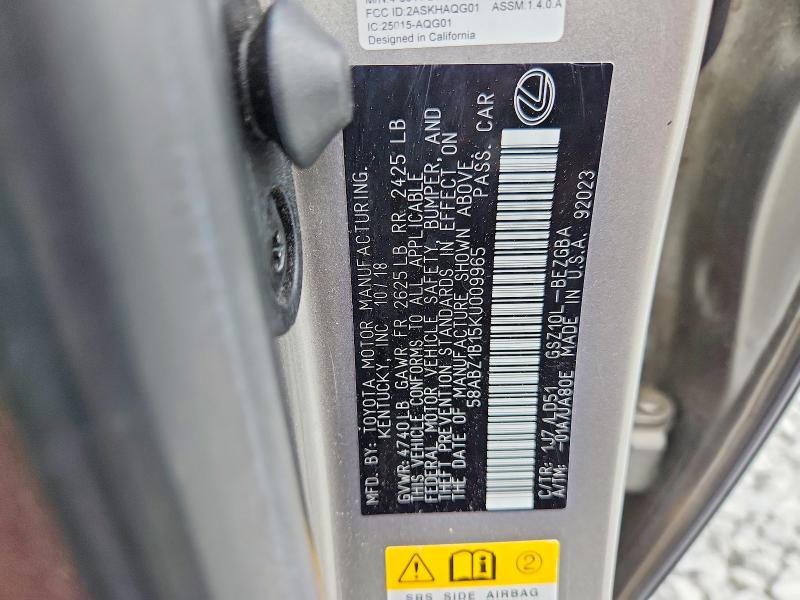 Aukcja sprzedaży 2019 Lexus Es, vin: 58ABZ1B15KU009965, numer aukcji: 52496646