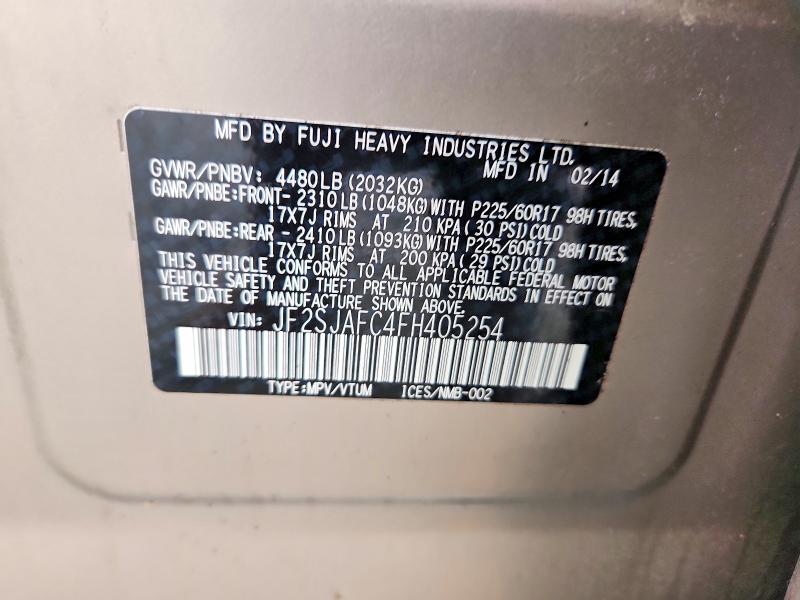 2015 Subaru Forester მანქანა იყიდება აუქციონზე, vin: JF2SJAFC4FH405254, აუქციონის ნომერი: 52366456