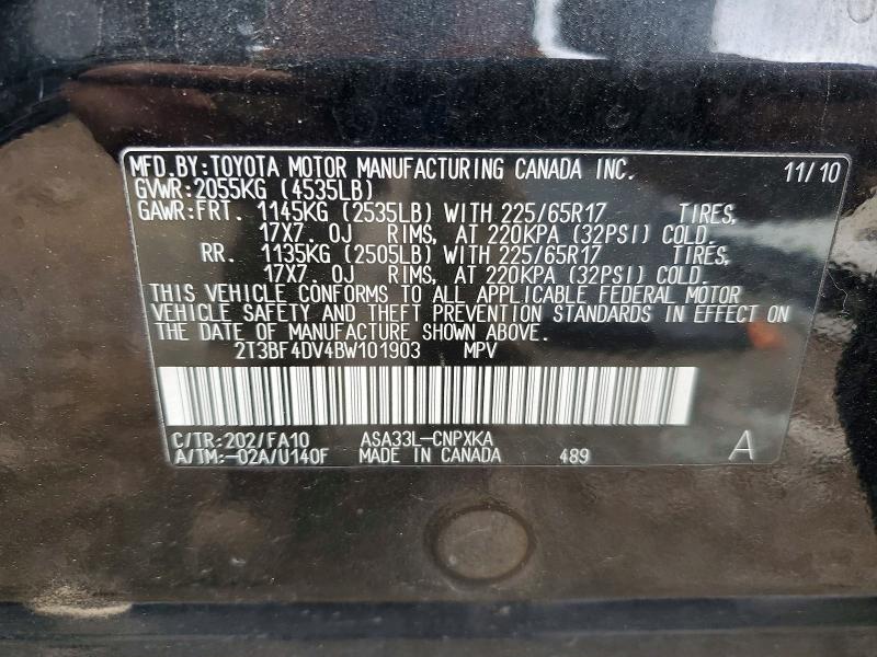 Aukcja sprzedaży 2011 Toyota Rav4, vin: 2T3BF4DV4BW101903, numer aukcji: 53802736