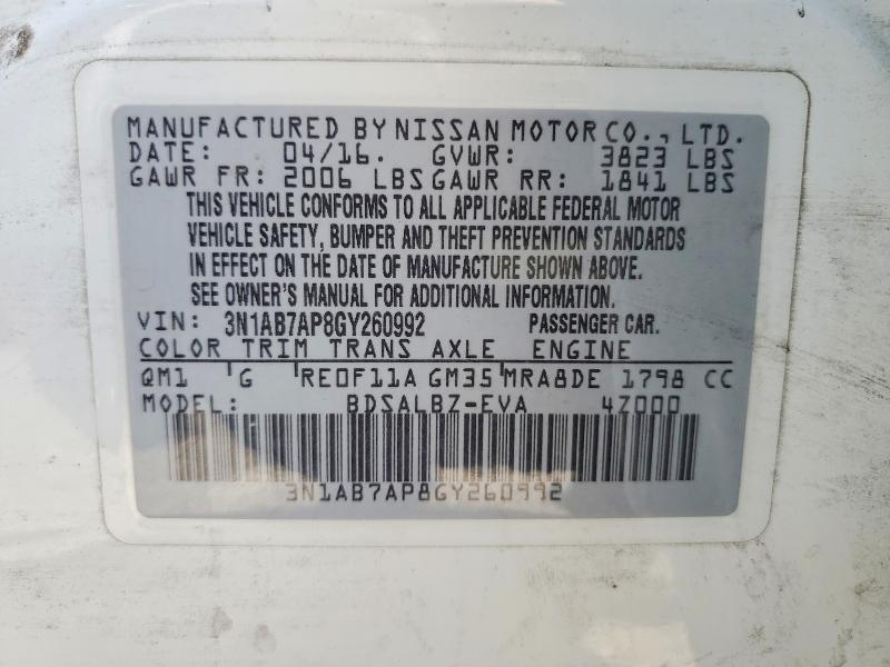 Продажа на аукционе авто 2016 Nissan Sentra, vin: 3N1AB7AP8GY260992, номер лота: 53846376