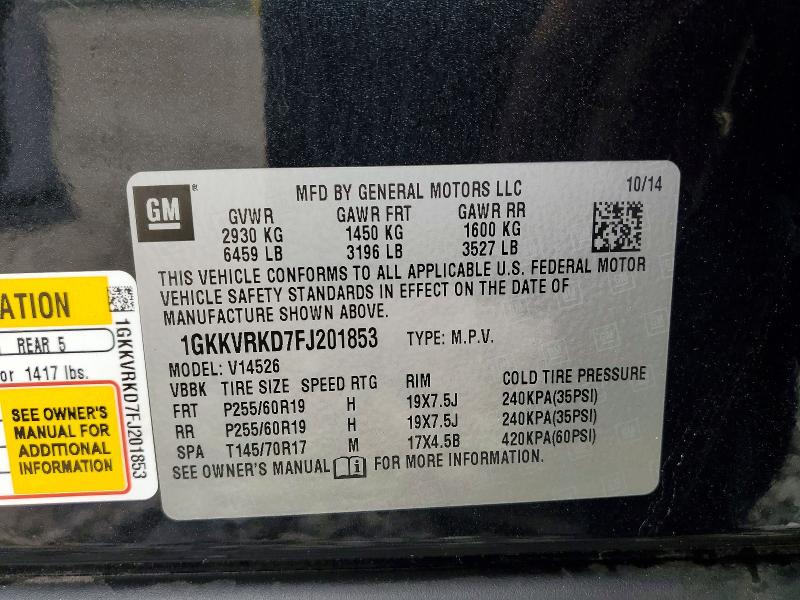 53892756 :رقم المزاد ، 1GKKVRKD7FJ201853 vin ، 2015 Gmc Acadia مزاد بيع