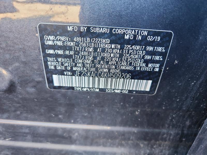 Aukcja sprzedaży 2019 Subaru Forester, vin: JF2SKACC4KH509206, numer aukcji: 46184406