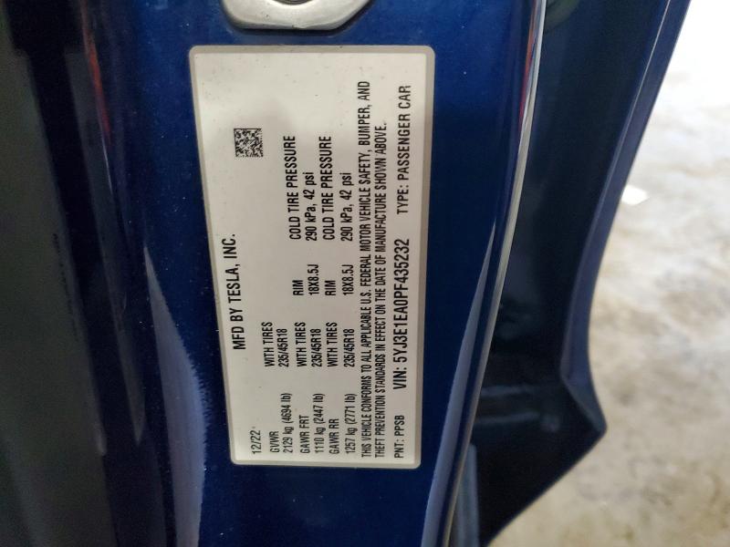 53721216 :رقم المزاد ، 5YJ3E1EA0PF435232 vin ، 2023 Tesla Model 3 مزاد بيع