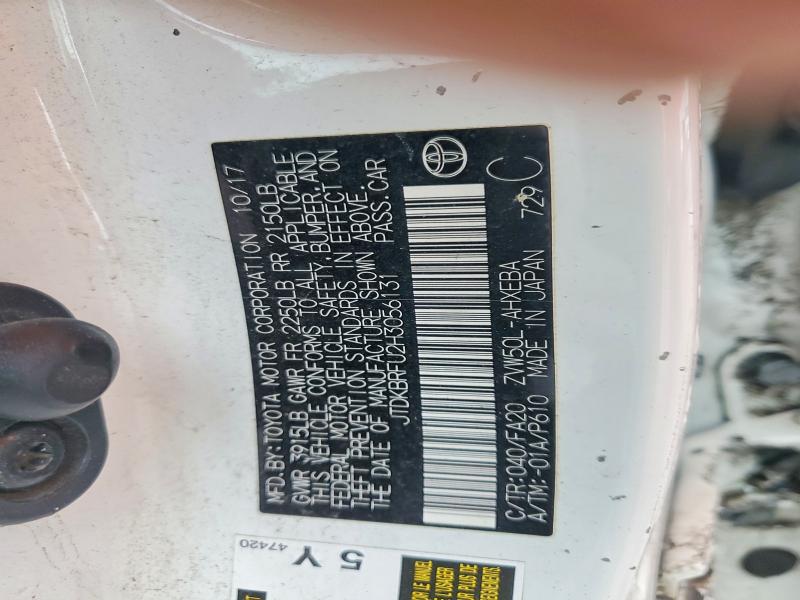 52522136 :رقم المزاد ، JTDKBRFU2H3056131 vin ، 2017 Toyota Prius مزاد بيع