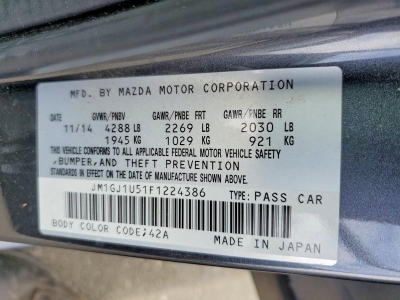 Aukcja sprzedaży 2015 Mazda 6, vin: JM1GJ1U51F1224386, numer aukcji: 53820256