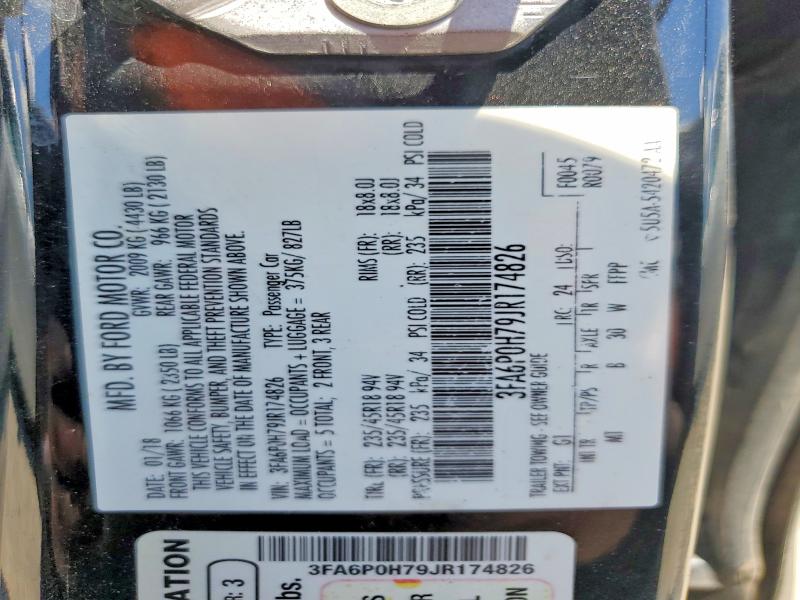 53711966 :رقم المزاد ، 3FA6P0H79JR174826 vin ، 2018 Ford Fusion مزاد بيع