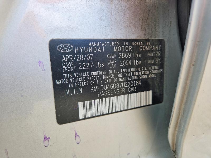 Aukcja sprzedaży 2007 Hyundai Elantra, vin: KMHDU46D87U220184, numer aukcji: 53191716