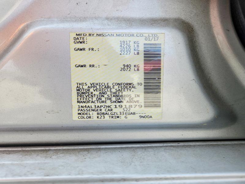 2017 Nissan Altima მანქანა იყიდება აუქციონზე, vin: 1N4AL3AP2HC191879, აუქციონის ნომერი: 52213536