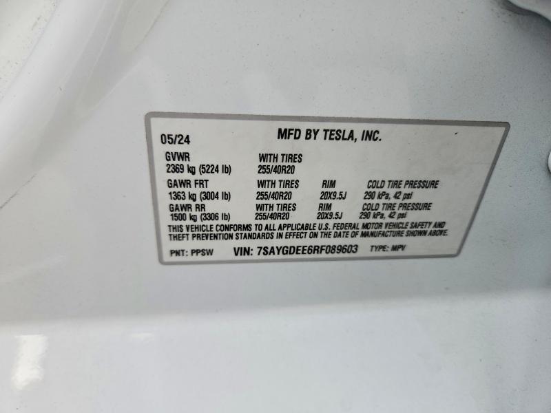 Продаж на аукціоні авто 2024 Tesla Model Y, vin: 7SAYGDEE6RF089603, номер лоту: 54885096
