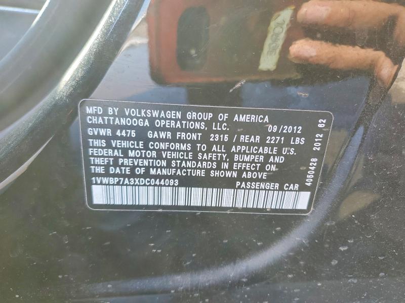 Продаж на аукціоні авто 2013 Volkswagen Passat, vin: 1VWBP7A3XDC044093, номер лоту: 52808396