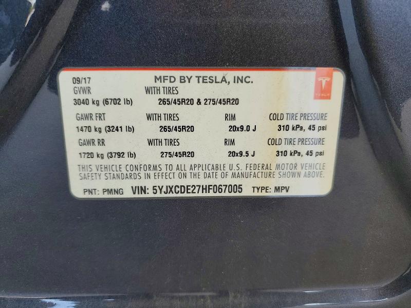 Продаж на аукціоні авто 2017 Tesla Model X, vin: 5YJXCDE27HF067005, номер лоту: 53408636