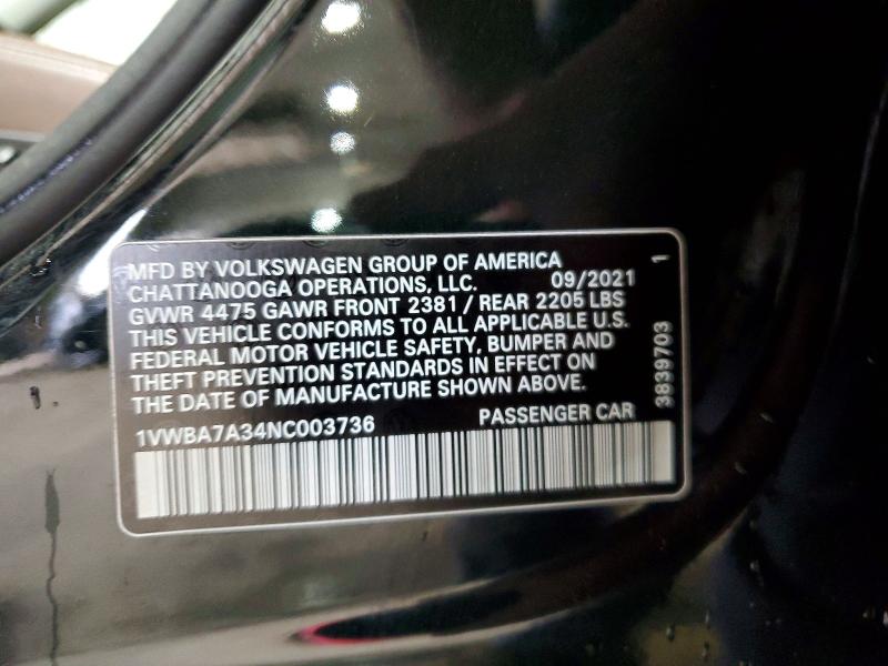 Продажа на аукционе авто 2022 Volkswagen Passat, vin: 1VWBA7A34NC003736, номер лота: 53433766