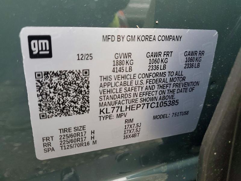 55102936 :رقم المزاد ، KL77LHEP7TC105385 vin ، 2026 Chevrolet Trax مزاد بيع