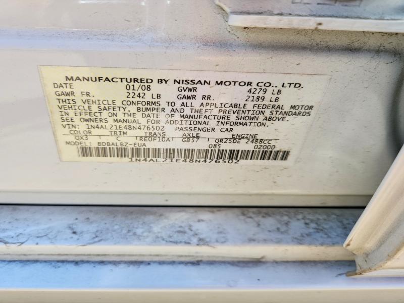 2008 Nissan Altima მანქანა იყიდება აუქციონზე, vin: 1N4AL21E48N476502, აუქციონის ნომერი: 53576046