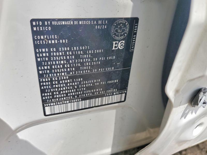 2024 Volkswagen Tiguan მანქანა იყიდება აუქციონზე, vin: 3VVMB7AX7RM138856, აუქციონის ნომერი: 51820586