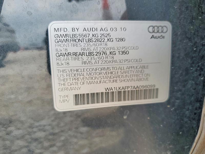 51847586 :رقم المزاد ، WA1LKAFP7AA096099 vin ، 2010 Audi Q5 مزاد بيع