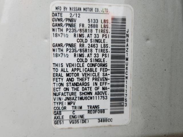 Aukcja sprzedaży 2012 Nissan Murano, vin: JN8AZ1MU6CW111753, numer aukcji: 49281576