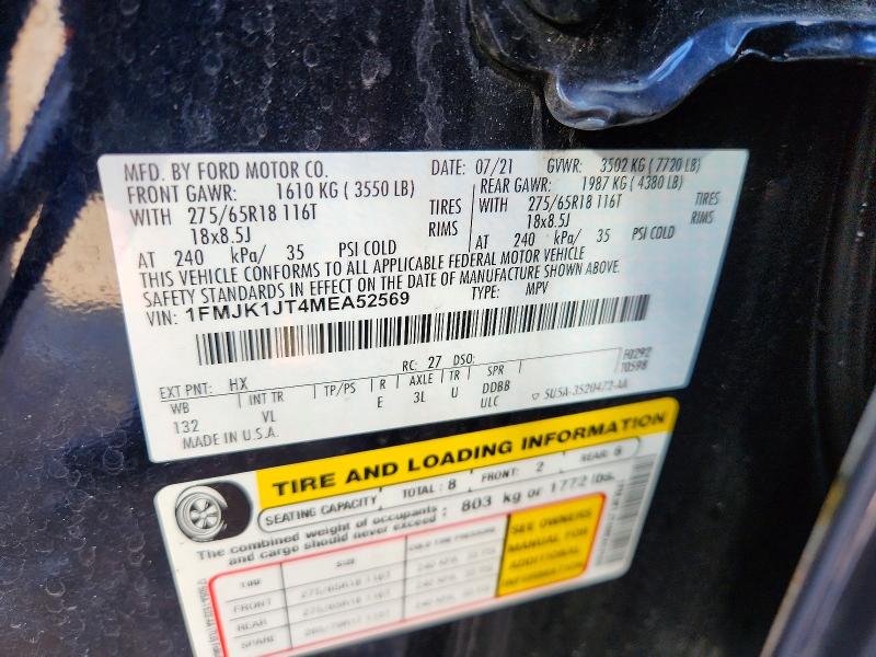 2021 Ford Expedition მანქანა იყიდება აუქციონზე, vin: 1FMJK1JT4MEA52569, აუქციონის ნომერი: 55242216