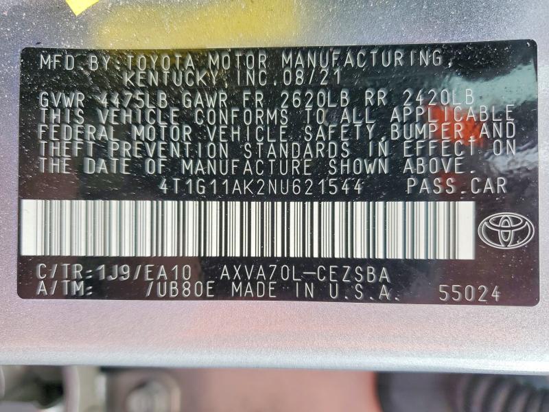 Aukcja sprzedaży 2022 Toyota Camry, vin: 4T1G11AK2NU621544, numer aukcji: 52957796