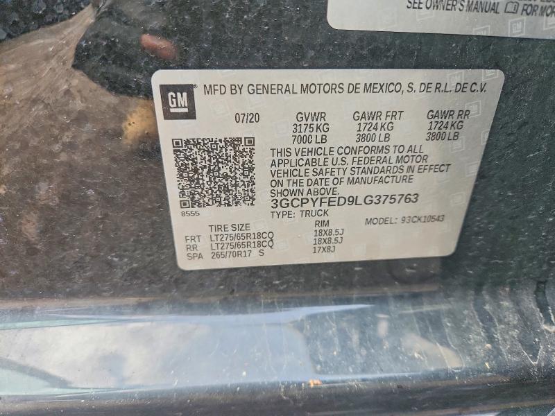 Продажа на аукционе авто 2020 Chevrolet Silverado, vin: 3GCPYFED9LG375763, номер лота: 53921436