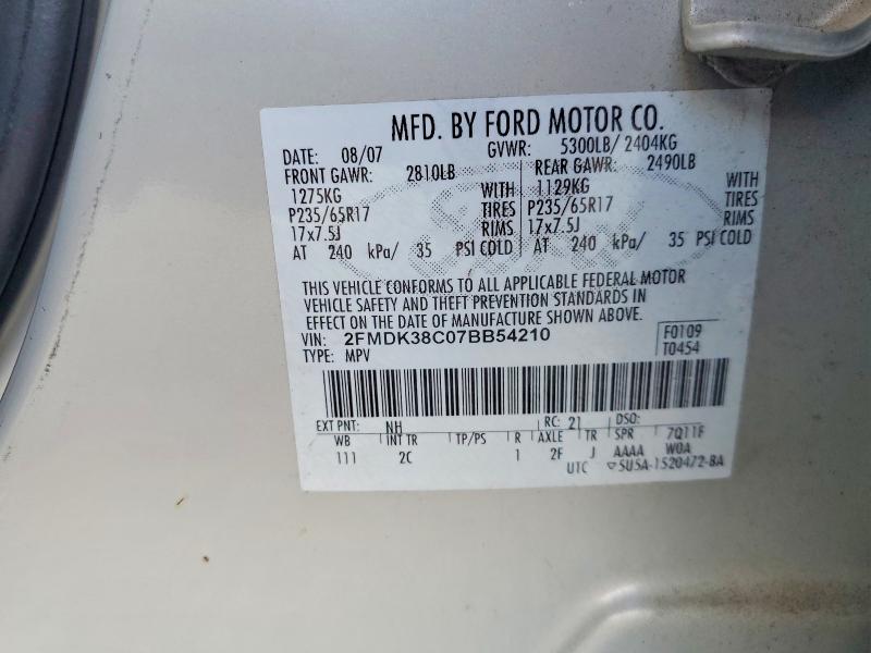 Продаж на аукціоні авто 2007 Ford Edge, vin: 2FMDK38C07BB54210, номер лоту: 52735906