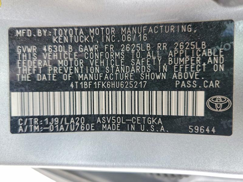 Aukcja sprzedaży 2017 Toyota Camry, vin: 4T1BF1FK6HU625217, numer aukcji: 51532456