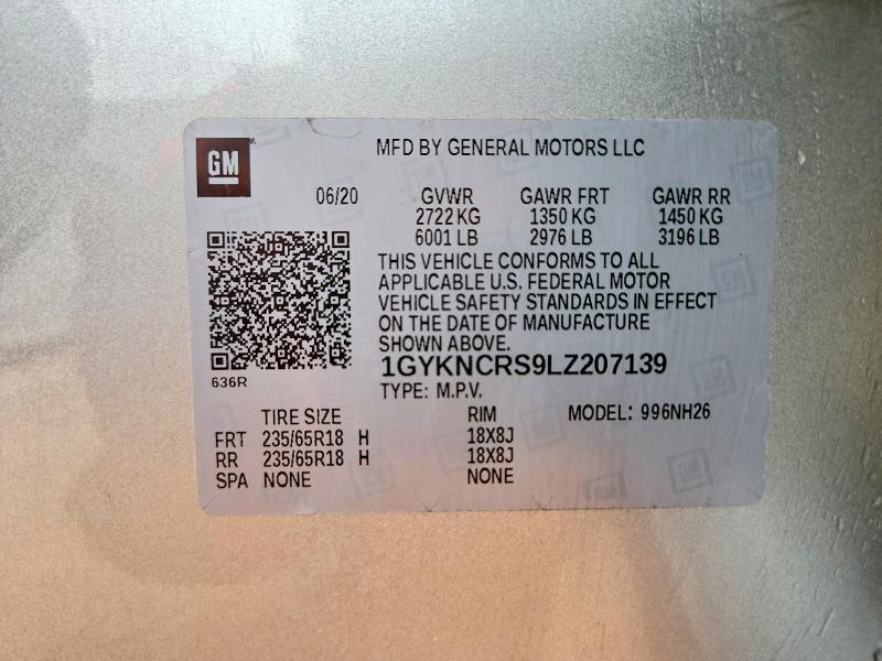2020 Cadillac Xt5 მანქანა იყიდება აუქციონზე, vin: 1GYKNCRS9LZ207139, აუქციონის ნომერი: 54979976