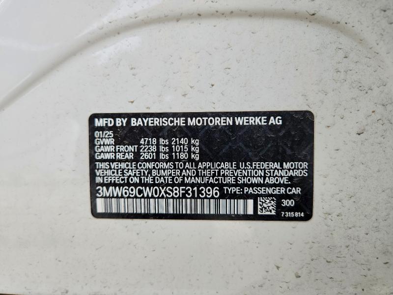 54243736 :رقم المزاد ، 3MW69CW0XS8F31396 vin ، 2025 Bmw 330i مزاد بيع
