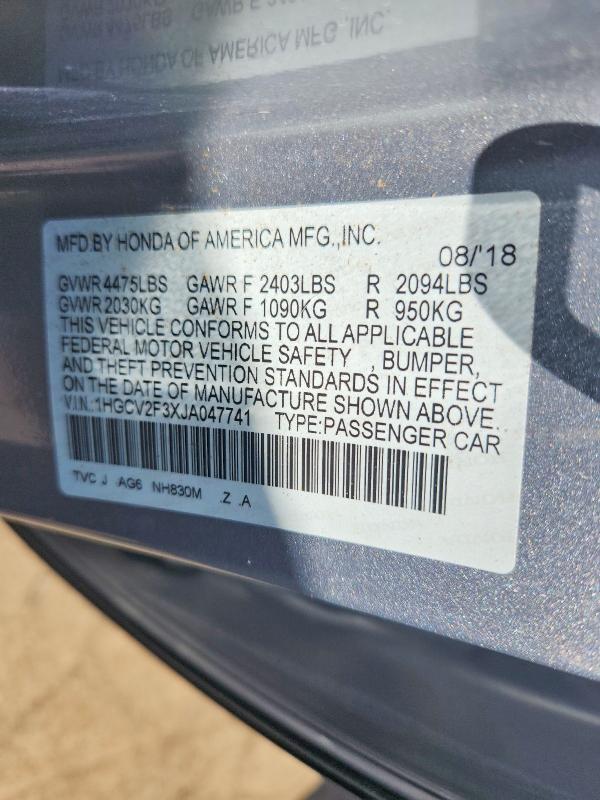 53125916 :رقم المزاد ، 1HGCV2F3XJA047741 vin ، 2018 Honda Accord مزاد بيع