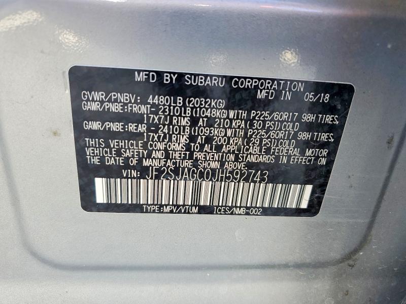 Продажа на аукционе авто 2018 Subaru Forester, vin: JF2SJAGC0JH592743, номер лота: 53670086