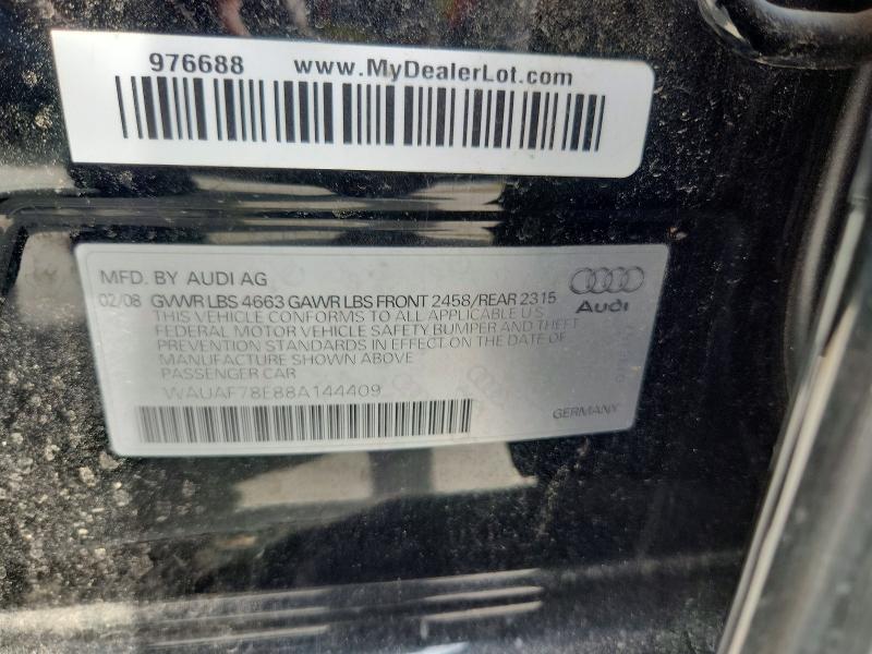 Aukcja sprzedaży 2008 Audi A4, vin: WAUAF78E88A144409, numer aukcji: 53916906