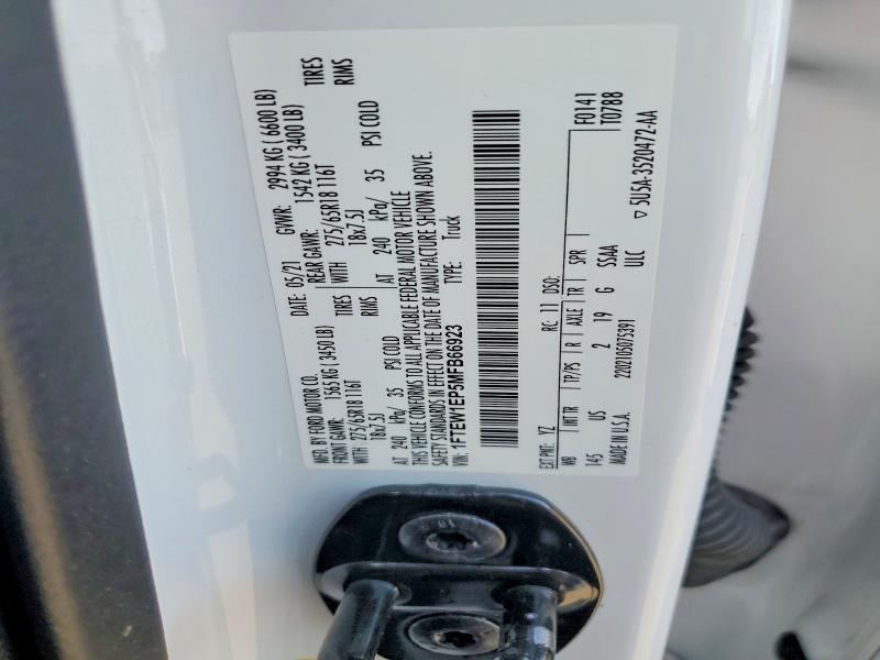 Продаж на аукціоні авто 2021 Ford F150, vin: 1FTEW1EP5MFB66923, номер лоту: 53705116