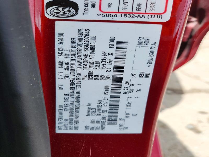 2016 Ford Fiesta მანქანა იყიდება აუქციონზე, vin: 3FADP4BJ6GM207645, აუქციონის ნომერი: 54755986